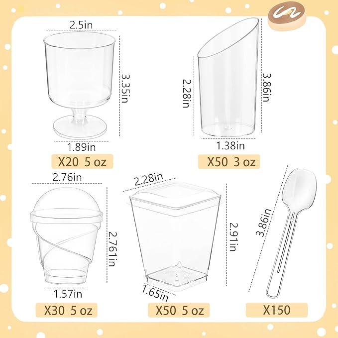 380 Pack Mini Dessert Cups with Spoons and lids, 3 and 5 oz Mini Clear Parfait Cups, Shooters Cups for Party, Round Yogurt Cups, Reusable Fruit Ice Cream Cake Pudding Cups