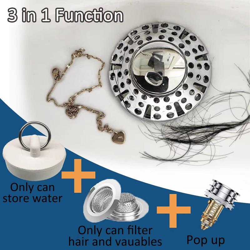 Universal Tub Stopper Bathtub Drain Plug, Pop Up Tub Drain Hair Catcher, Drain Cover with Strainer, for 1-3 8 to 2in Bath Drain Hole