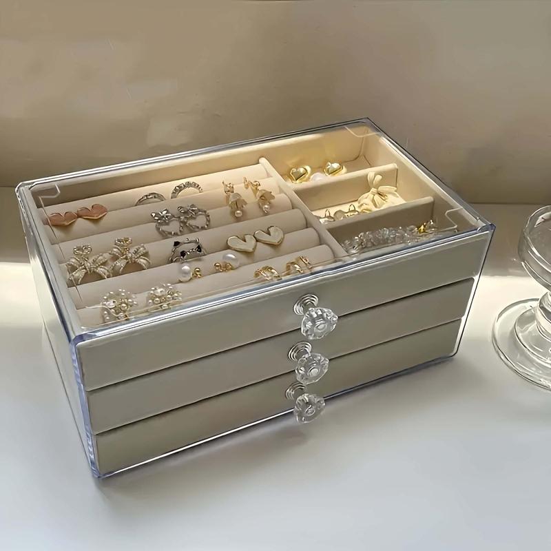 Jewelry Storage Box, 1 Count 3 Layer Drawer Type Jewelry Organizer, Desktop Jewelry Storage Box for Rings, Earrings, Necklaces, Bracelets