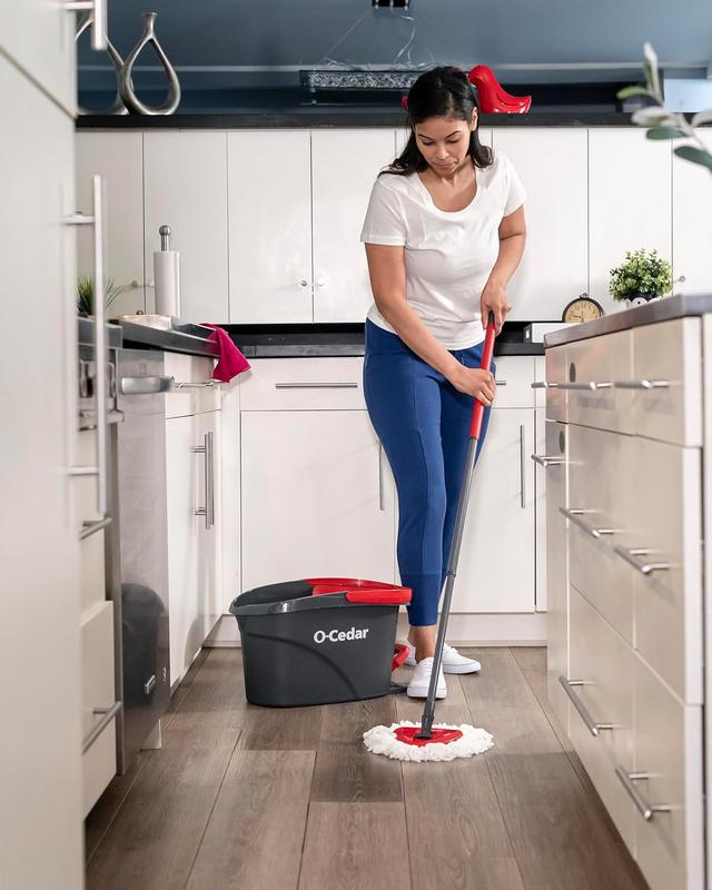 Microfiber Spin Mop, Bucket Floor Cleaning System, Red, Gray, Standard