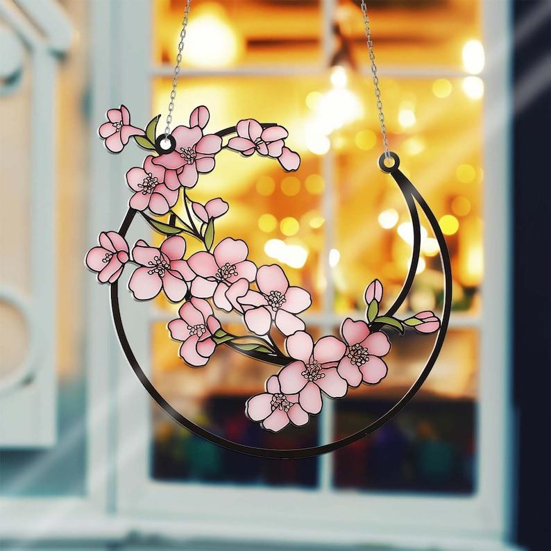 Cherry Blossom Acrylic Window Hanging Decor, Sakura Flower Window Hangings, Wall Art Decoration, Cherry Blossom Lover Gift Ornaments Hangable