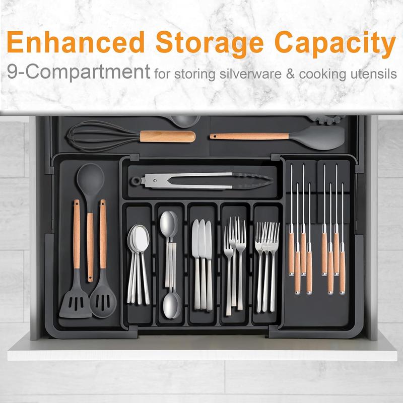 Silverware Organizer - Expandable Large Kitchen Drawer Organizer Utensil Organizer with 2 Removable  Blocks, 22