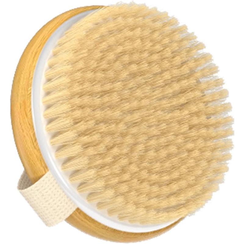 2 Pack Bamboo Dry Body Brushes, Shower Brush Wet and Dry Brushing, Dry Brush for Cellulite and Lymphatic, Body Scrubber with Soft and Stiff Bristles, Suitable for All Kinds of Skin