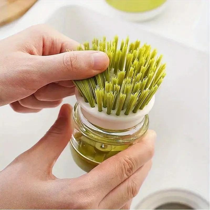 Kitchen Cleaning Brush, 1 Set Automatic Liquid Addition Pot Brush with Brush Holder, Household Cleaning Tool for Kitchen