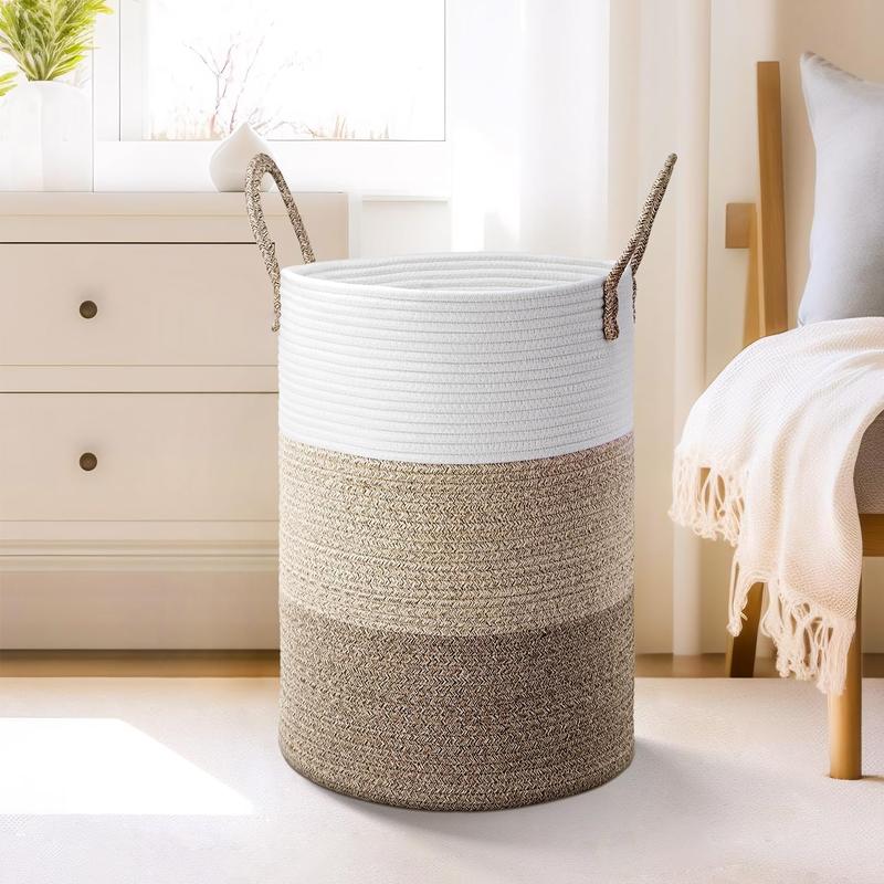 Laundry Basket,Woven Cotton Rope Laundry Hamper for Decorative Storage of Dirty Clothes,Toys and Blankets in Bathroom,Bedroom and Living Room Organiser