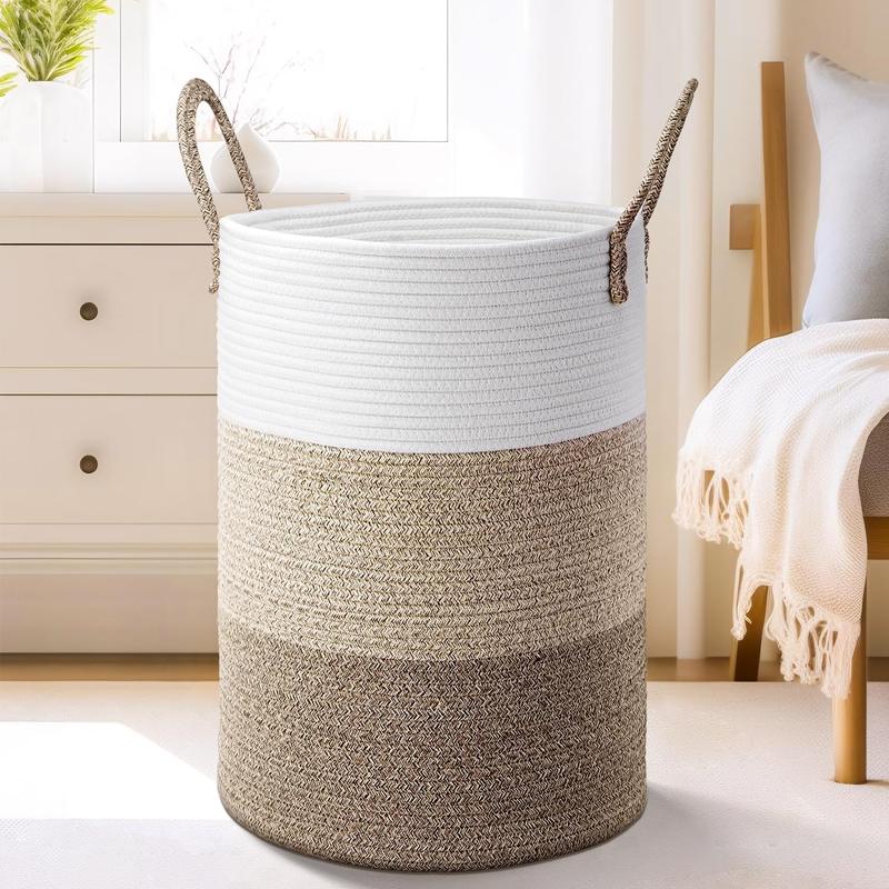 Laundry Basket,Woven Cotton Rope Laundry Hamper for Decorative Storage of Dirty Clothes,Toys and Blankets in Bathroom,Bedroom and Living Room Organiser