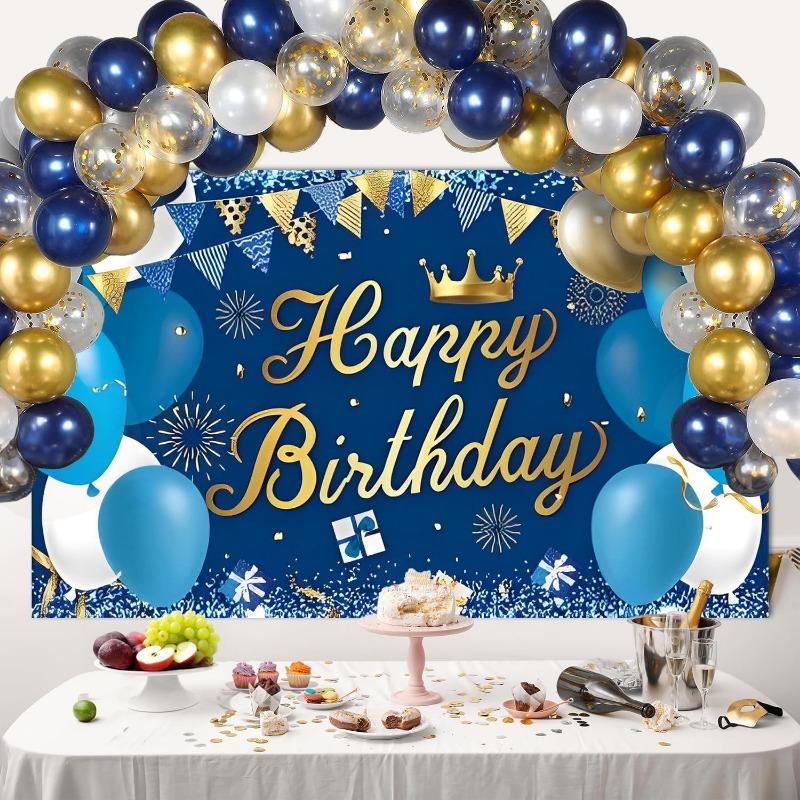 Happy Birthday Decorations Backdrop Man, Navy Blue and Gold Birthday Backdrop Sign, Happy Birthday Banner, Birthday Party Supplies Photo Background for Women Men Girlfriend  Boyfriend 70.8 x 43.3 inches