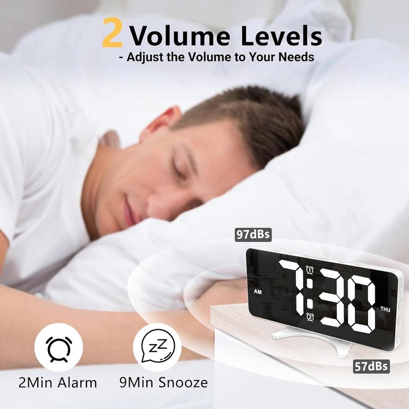 Alarm Clocks for Bedrooms, Slim LED Mirror Digital Alarm Clock, Large Display with Dim Mode, Dual USB Port, 4 Level Brightness&2 Level Volume, Desk Clock for Office Home Bedroom Dorm Living Room Decor