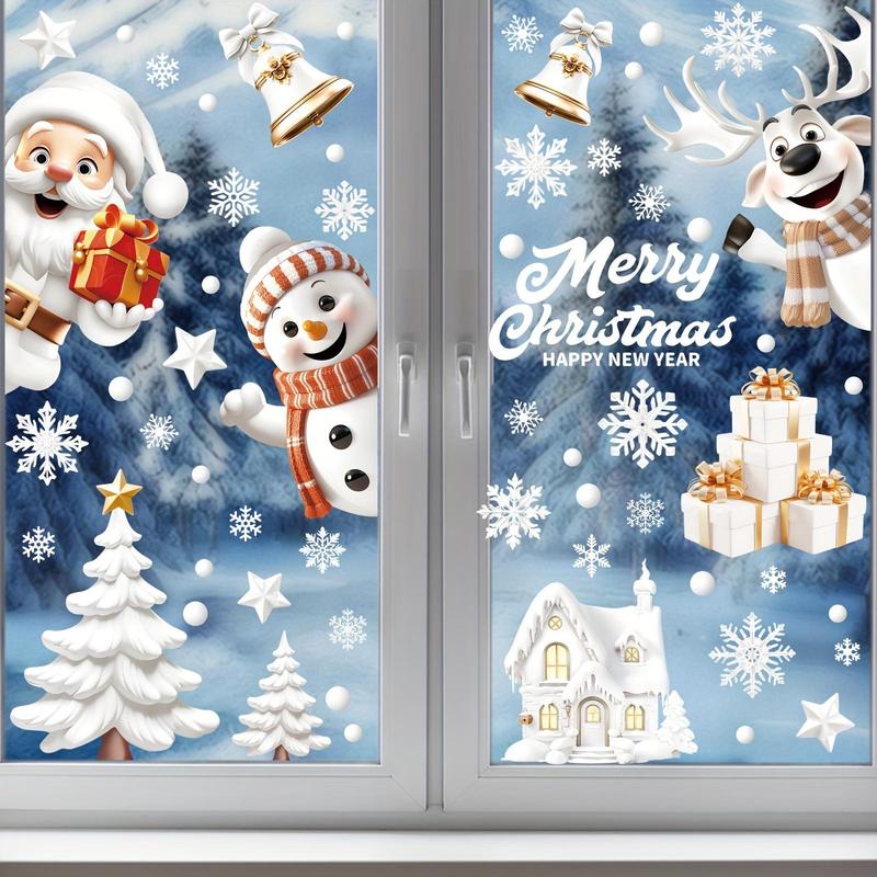 Cartoon Christmas  Pattern Double Sided Window Sticker, 1 Set Reusable Window Decal, Decorative Sticker for Home, Shop, Office