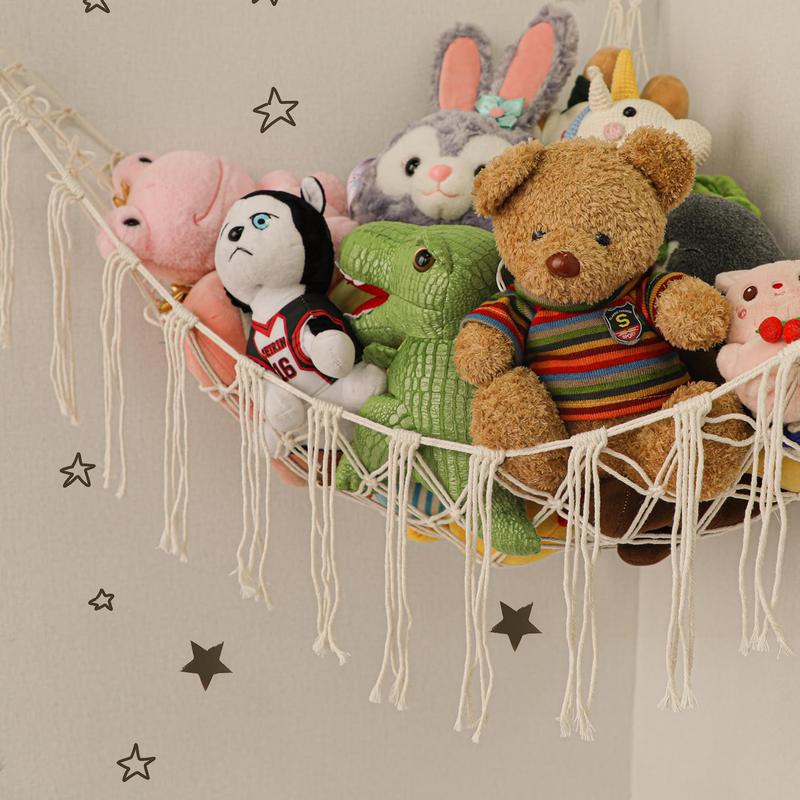 Bohemian Plush Animal Net or Hammock Large, 55 Inch Toy Hammock Lace Animal Storage Corner Hanging Net Shelf, Net Hammock Plush Toy Organizer with Hooks Bedroom, Nursery,stuffed animal storage,stuffed animal hammock,toy storage