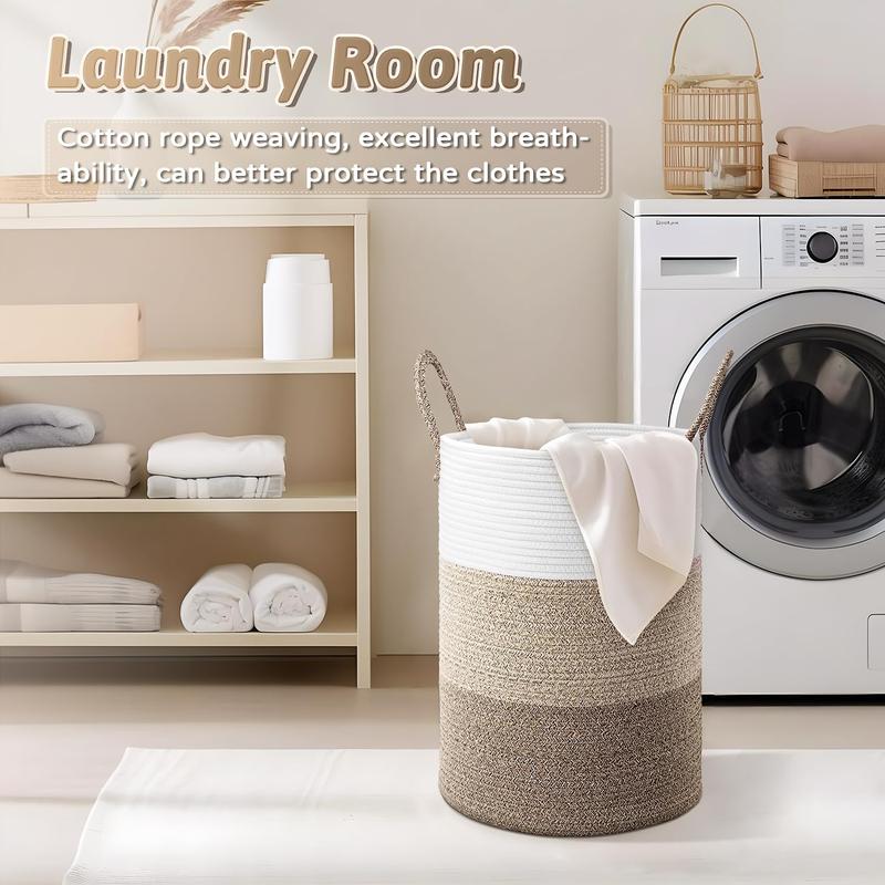 Laundry Basket,Woven Cotton Rope Laundry Hamper for Decorative Storage of Dirty Clothes,Toys and Blankets in Bathroom,Bedroom and Living Room Organiser