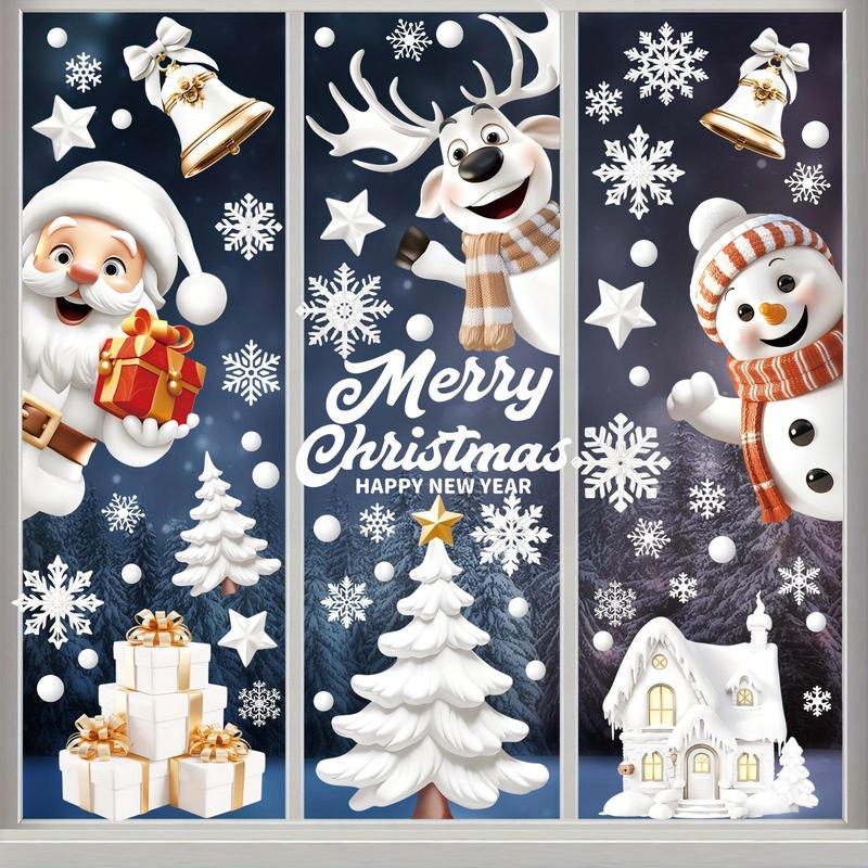 Cartoon Christmas  Pattern Double Sided Window Sticker, 1 Set Reusable Window Decal, Decorative Sticker for Home, Shop, Office