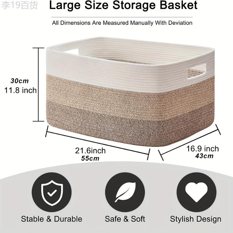 1pc Large Rectangular Woven Storage Basket - Stylish Living Room Organizer with Handles, Blanket and Gift Storage Solution, Durable and Versatile, Measures 21.6