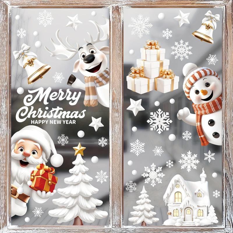 Cartoon Christmas  Pattern Double Sided Window Sticker, 1 Set Reusable Window Decal, Decorative Sticker for Home, Shop, Office