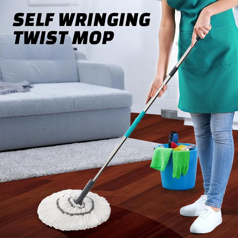 Twist Mop, Self Wringing Mop for Hardwood Floor Cleaning, Trapeador, Mops for Floor Cleaning with Wringer, Micro Fiber Cloth & Scrubber Head, Quickie Mop, Wring Mop for All Surfaces (Blue) Benoo Inc