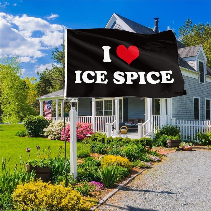 Ice Rapper Spice Flag Double Sided Printed 3x5 Ft Funny Flag I Love Ice Rapper Spice Party Supplies Yard Signs Decor Hanging Poster for College Room Man Cave Welcome Photo Backdrop (Black) Banners Cloth Decoration