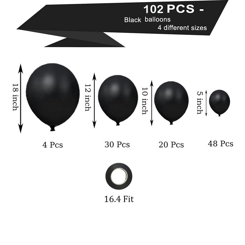 102 Pcs Black Balloon Garland Arch Kit, 18-5 Inch Latex Balloons for Birthday, Wedding Decoration