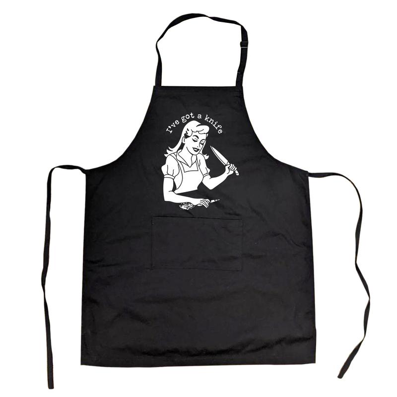 I've Got A Knife Cookout Apron Funny Baking Kitchen Novlety Smock Funny Aprons Mother's Day Apron Funny Food Apron Novelty Cooking Aprons for Men Black