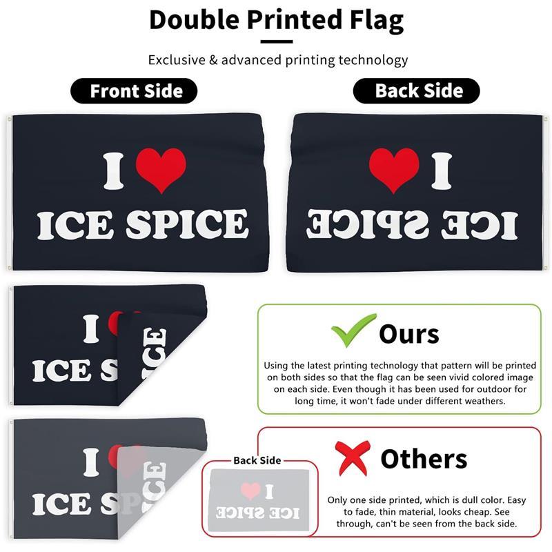 Ice Rapper Spice Flag Double Sided Printed 3x5 Ft Funny Flag I Love Ice Rapper Spice Party Supplies Yard Signs Decor Hanging Poster for College Room Man Cave Welcome Photo Backdrop (Black) Banners Cloth Decoration