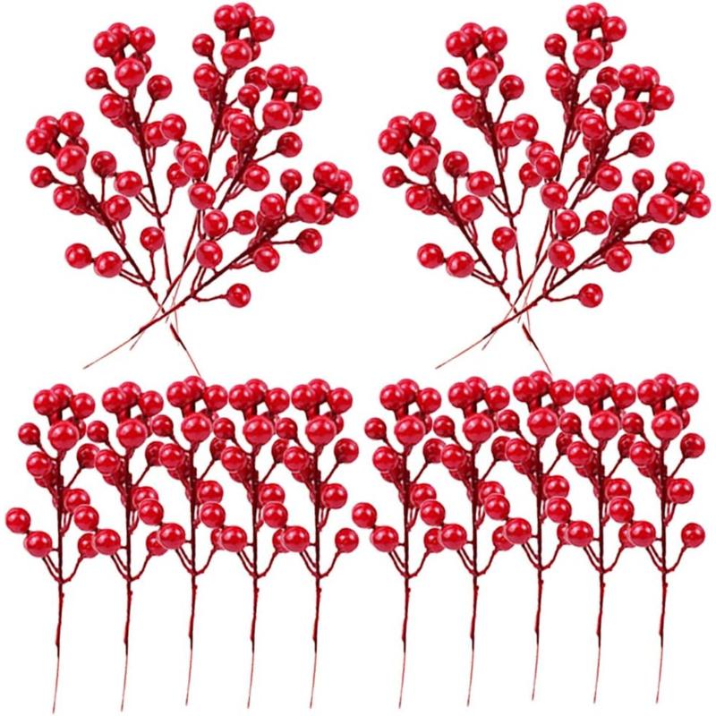 20 Pack Fake Red Berry Stems,Artificial Red Berry,7.8 Inch Red Berries for Christmas Tree Decorations Crafts, Wedding