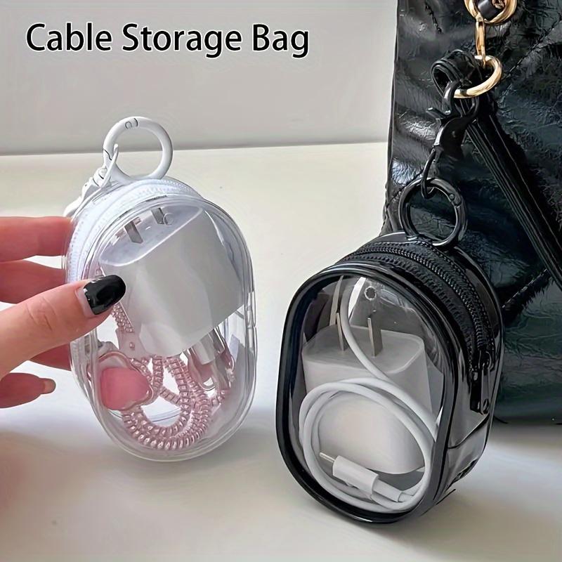 [Customer Favorite] 2pcs Compact Transparent Zipper Pouches with Keychain - Versatile Organizer for Headphones, Chargers & Travel Essentials, Fashionable Women's Accessory in Black White