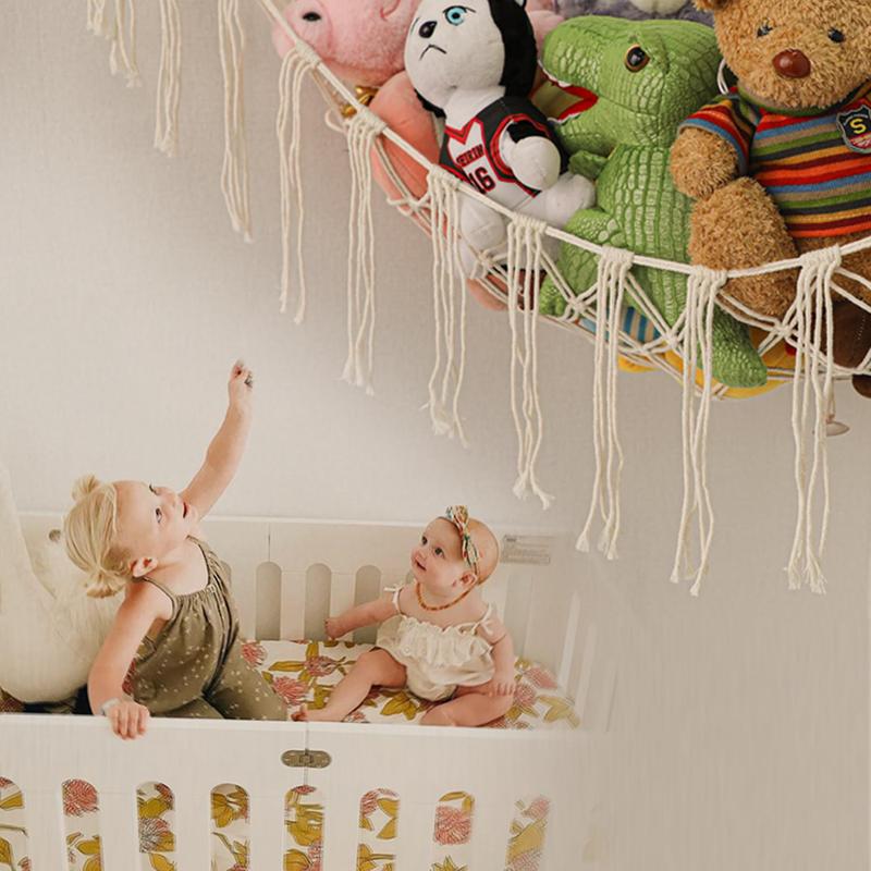 Bohemian Plush Animal Net or Hammock Large, 55 Inch Toy Hammock Lace Animal Storage Corner Hanging Net Shelf, Net Hammock Plush Toy Organizer with Hooks Bedroom, Nursery,stuffed animal storage,stuffed animal hammock,toy storage