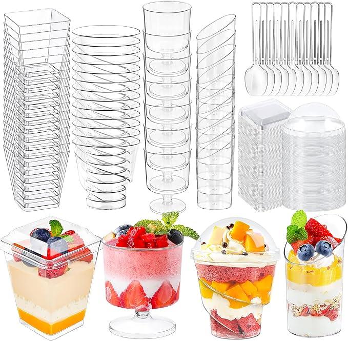 380 Pack Mini Dessert Cups with Spoons and lids, 3 and 5 oz Mini Clear Parfait Cups, Shooters Cups for Party, Round Yogurt Cups, Reusable Fruit Ice Cream Cake Pudding Cups