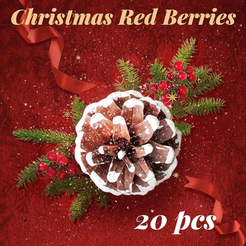 20 Pack Fake Red Berry Stems,Artificial Red Berry,7.8 Inch Red Berries for Christmas Tree Decorations Crafts, Wedding