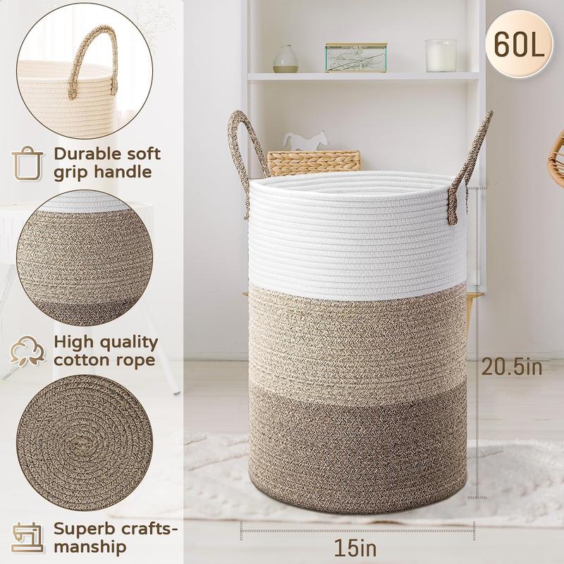 Laundry Basket,Woven Cotton Rope Laundry Hamper for Decorative Storage of Dirty Clothes,Toys and Blankets in Bathroom,Bedroom and Living Room Organiser