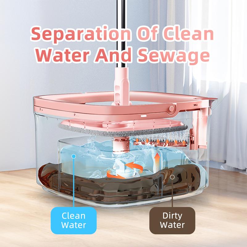 Pink Spin Mop and Bucket Set with Self Separation Dirty and Clean Water System,  360° Self Rotating Mop-Head for Hardwood Tile Marble Floors  Steel