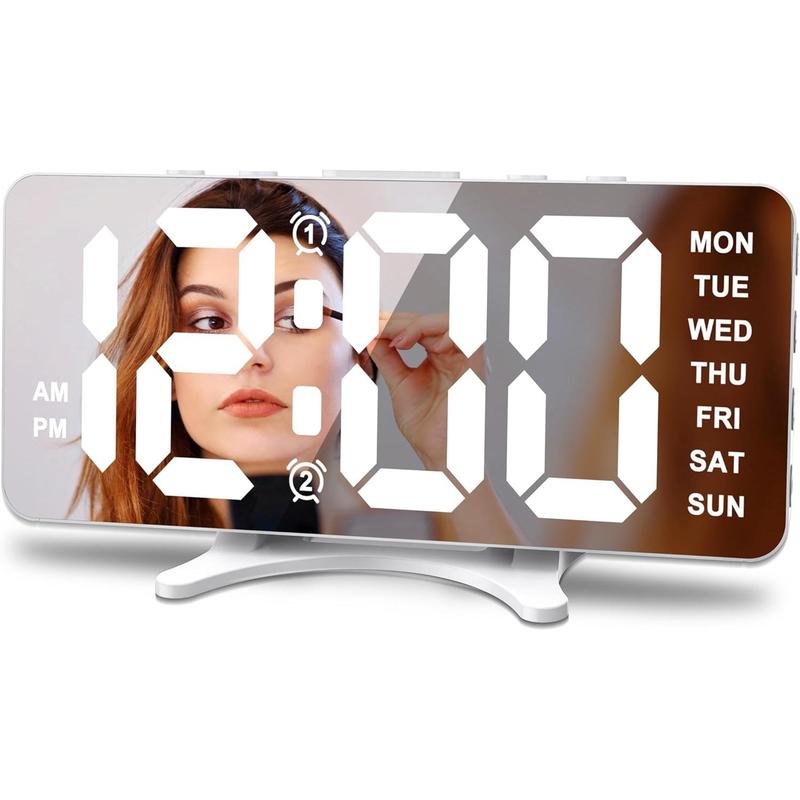 Alarm Clocks for Bedrooms, Slim LED Mirror Digital Alarm Clock, Large Display with Dim Mode, Dual USB Port, 4 Level Brightness&2 Level Volume, Desk Clock for Office Home Bedroom Dorm Living Room Decor