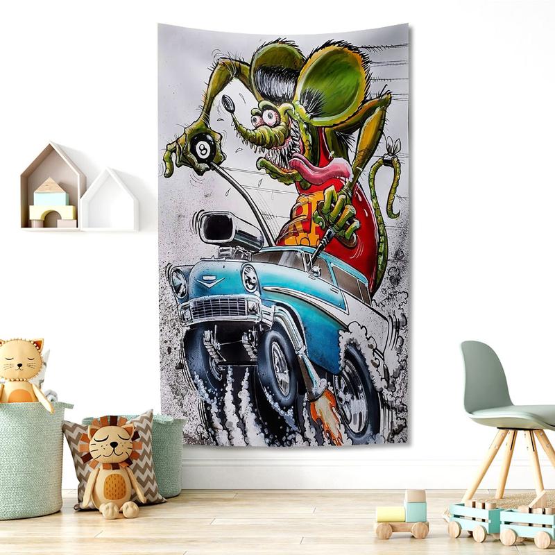 Rat Fink Fashion Tapestry Funny Meme Print Cloth Bar Motocycle Club Or Home Garage Bedroom Wall Decorations tapestry for bedroom University Dormitory