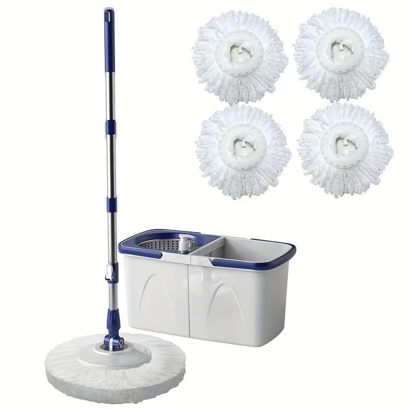 Spin Mop and Bucket with Wringer Set, 360° Spinning Mop Bucket System with 2 Microfiber Mop Replacement Heads and  Stainless Steel Adjustable Handle for Floor Cleaning