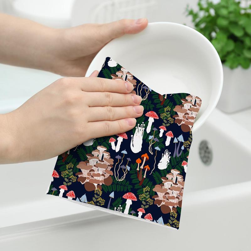 Mushroom Pattern Kitchen Towel, 2pcs Soft Absorbent Dish Towel, Hand Towel for Kitchen Farmhouse Holiday Home Decoration