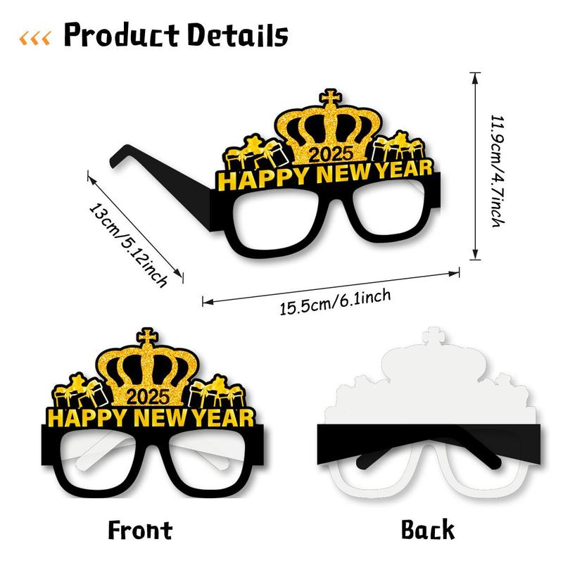 2025 New Year Party Glasses, 16pcs set Paper Party Eyewear, Party Decoration Supplies for Holiday Decoration, Party Supplies