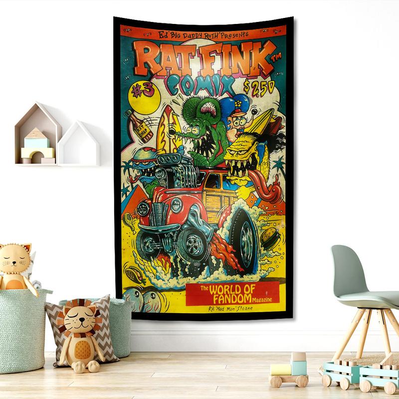 Rat Fink Fashion Tapestry Funny Meme Print Cloth Bar Motocycle Club Or Home Garage Bedroom Wall Decorations tapestry for bedroom University Dormitory