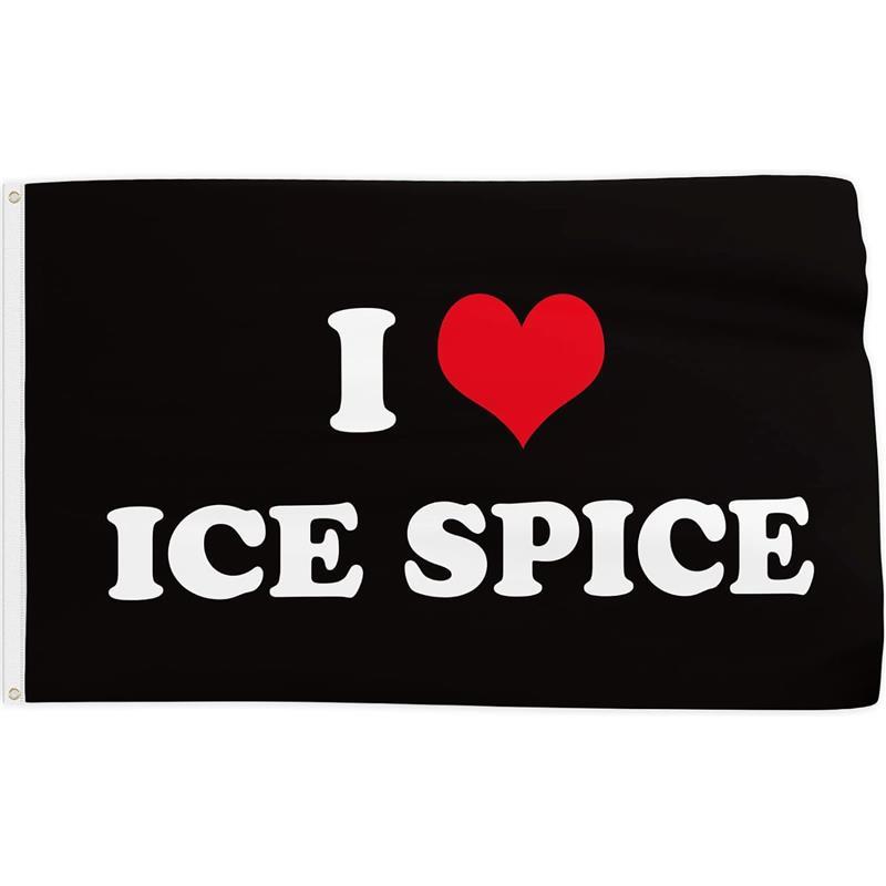 Ice Rapper Spice Flag Double Sided Printed 3x5 Ft Funny Flag I Love Ice Rapper Spice Party Supplies Yard Signs Decor Hanging Poster for College Room Man Cave Welcome Photo Backdrop (Black) Banners Cloth Decoration