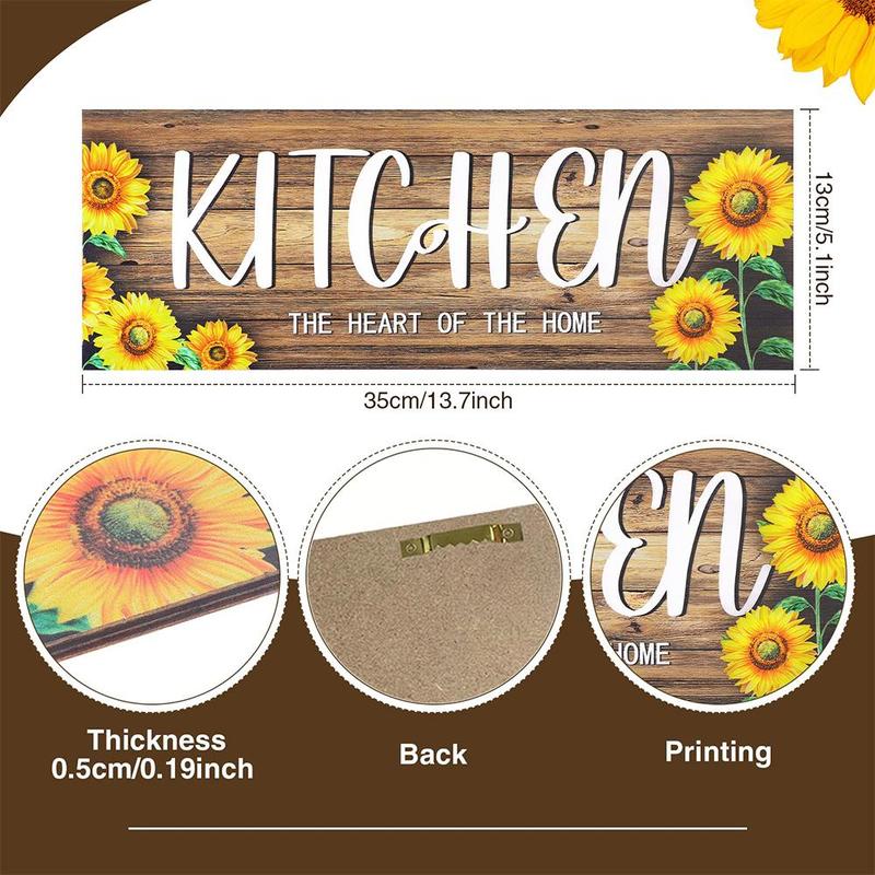 Wooden Sign, 3pcs set Sunflower & Letter Pattern Hanging Sign, Rectangular & Fork & Spoon Shaped Wall Art Decor for Kitchen Home