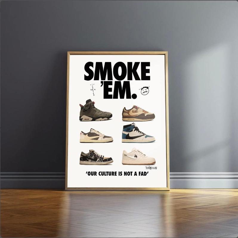 Sneaker Poster Unframed - Hypebeast Room Decor Shoes Poster for Boys Guys Men Room - AJ-Travis Scott - Wall Art Décor Aesthetic Cool Poster Shoes Painting Canvas Wall Posters And Art Picture Print Modern Family Bedroom Decor