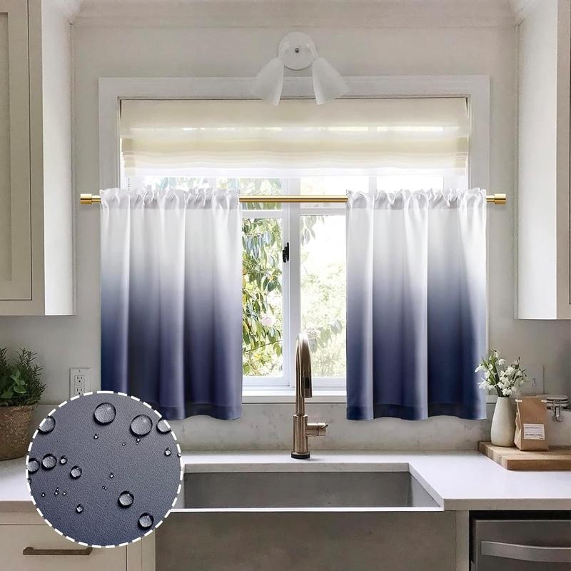 Small Window Curtains for Bathroom,Short Waterproof Curtain for Shower Window,Navy Blue,36 Inch Length