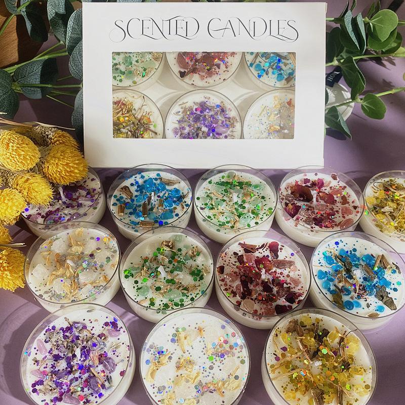 Scented Candle, 6 Counts set Candle with Dried Flower Decor, Decorative Candle for Home Decor, Gift for Friends & Family