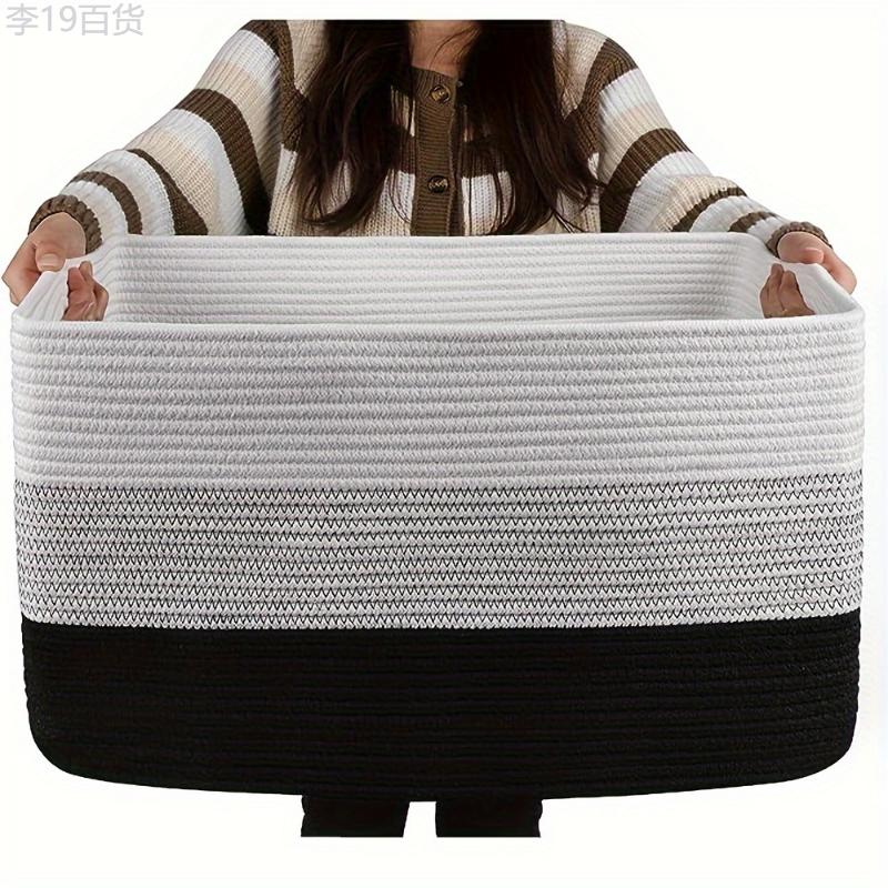 1pc Large Rectangular Woven Storage Basket - Stylish Living Room Organizer with Handles, Blanket and Gift Storage Solution, Durable and Versatile, Measures 21.6