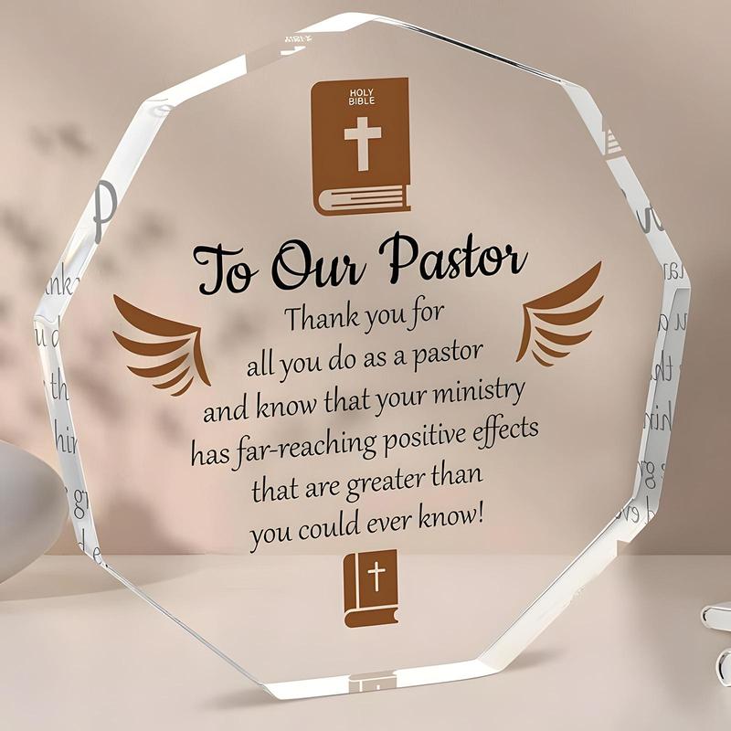 Acrylic Pastor Appreciation Gift, 1 Count Creative Letter Pattern Decorative Plaque, Desktop Ornament for Home Office Decor