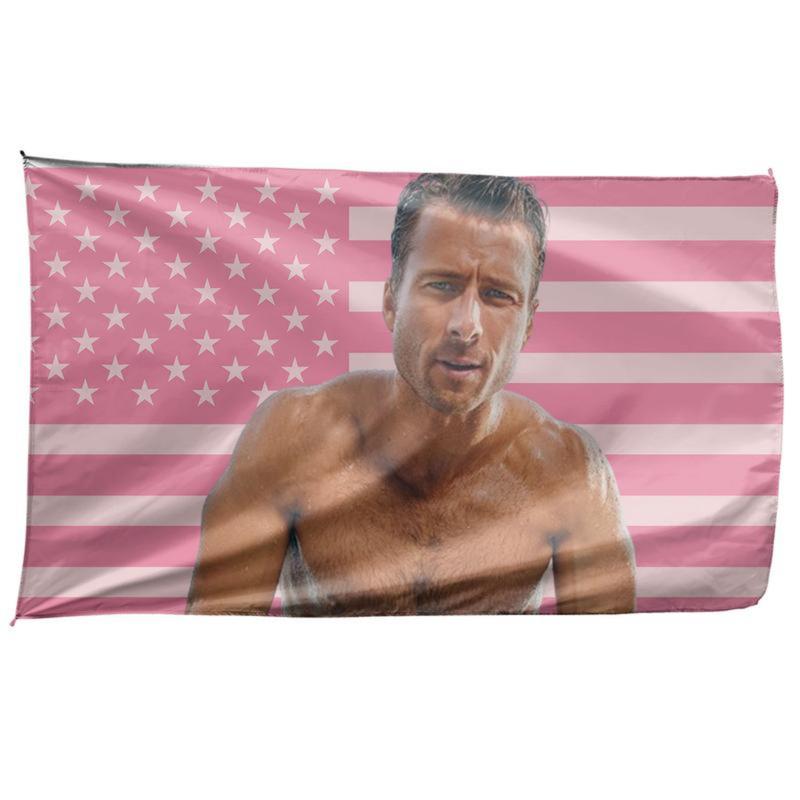 Glen Powell Pink Wall Tapestry American Flag - 3x5ft USA Flag, Glen Powell Cowboy Twisters Movie US Flag, I Love Glen Powell and His Cute Dog Fan Gift Tapestries, Not My First Tornado 3x5ft USA Flag