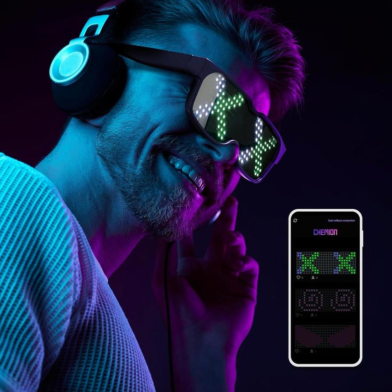 LED Glasses for adults, Customizable Bluetooth LED Glasses, Perfect for Christmas, Halloween, and Birthday Parties (Color)