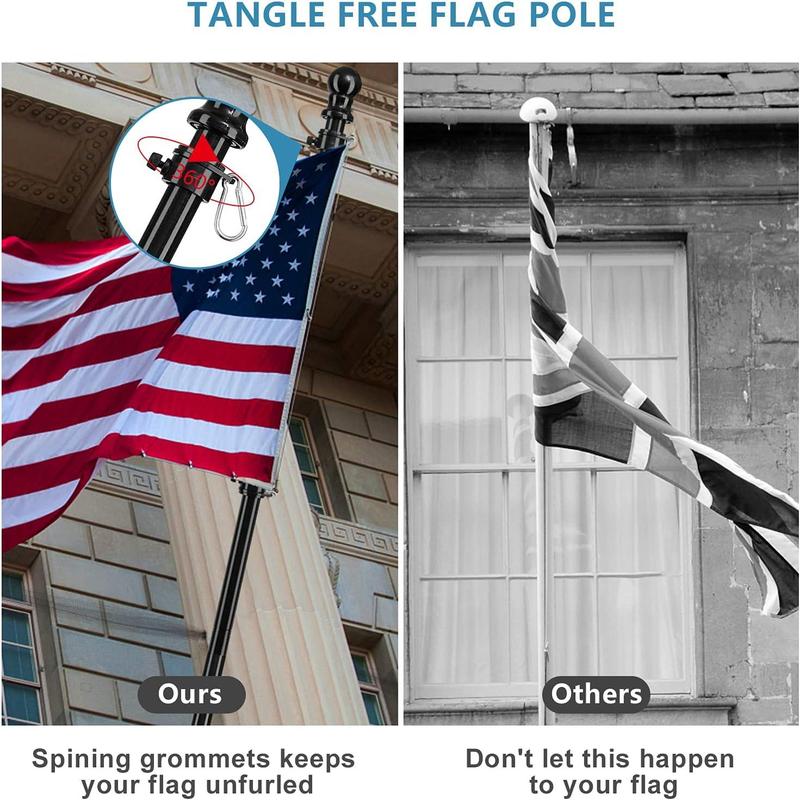 Barcetine 5ft Stainless Steel Flag Pole for House, Tangle Free Design with Two-Position Bracket, White, for 3x5 American Flag, Outdoor Use Banners Decoration Kit