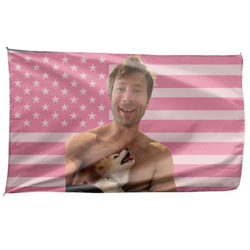 Glen Powell Pink Wall Tapestry American Flag - 3x5ft USA Flag, Glen Powell Cowboy Twisters Movie US Flag, I Love Glen Powell and His Cute Dog Fan Gift Tapestries, Not My First Tornado 3x5ft USA Flag