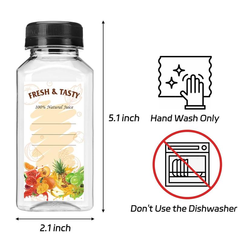 36 count 8oz Juice Bottles with Lids,  Grade Reusable Clear Containers with Black Tamper Evident Caps for Juice, Milk and Other Beverages