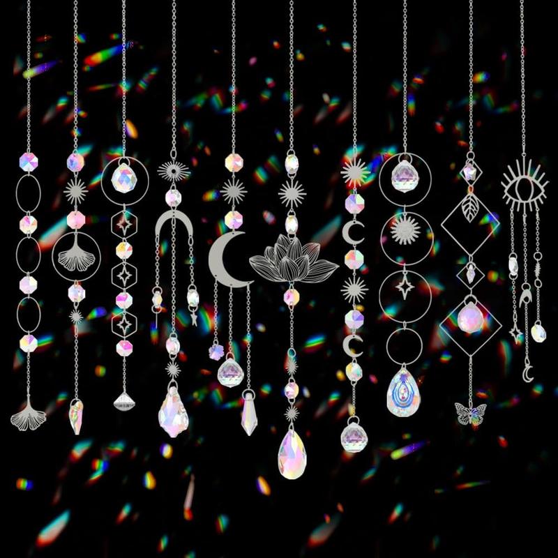 Sun Catchers, 10 Pcs Crystal Suncatcher Prism Hanging Kit with Chain Rainbow Maker Crystals Balls Pendants Ornaments for Indoor Window Outdoor Garden Backyard Patio Car Mirror Christmas Tree Decor