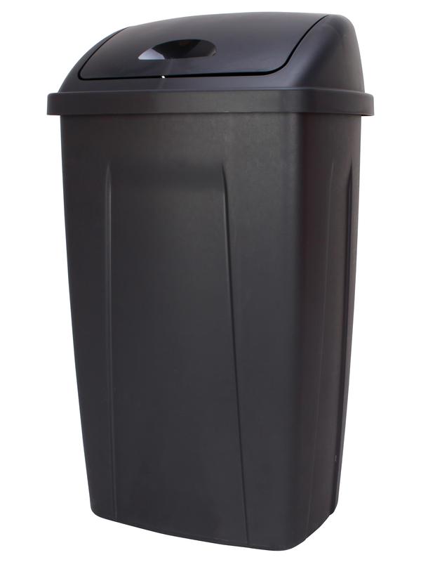 Mainstays 13 Gallon Trash Can, Plastic Swing Top Kitchen Garbage Trash Can, Black, 12.5